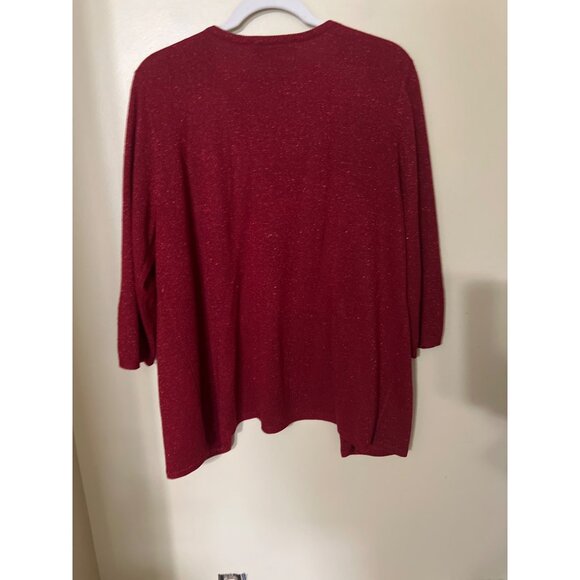 Susan Graver Red Beaded Short Sleeve Sweater & Open Cardigan Set L Acrylic Blend - Picture 11 of 15